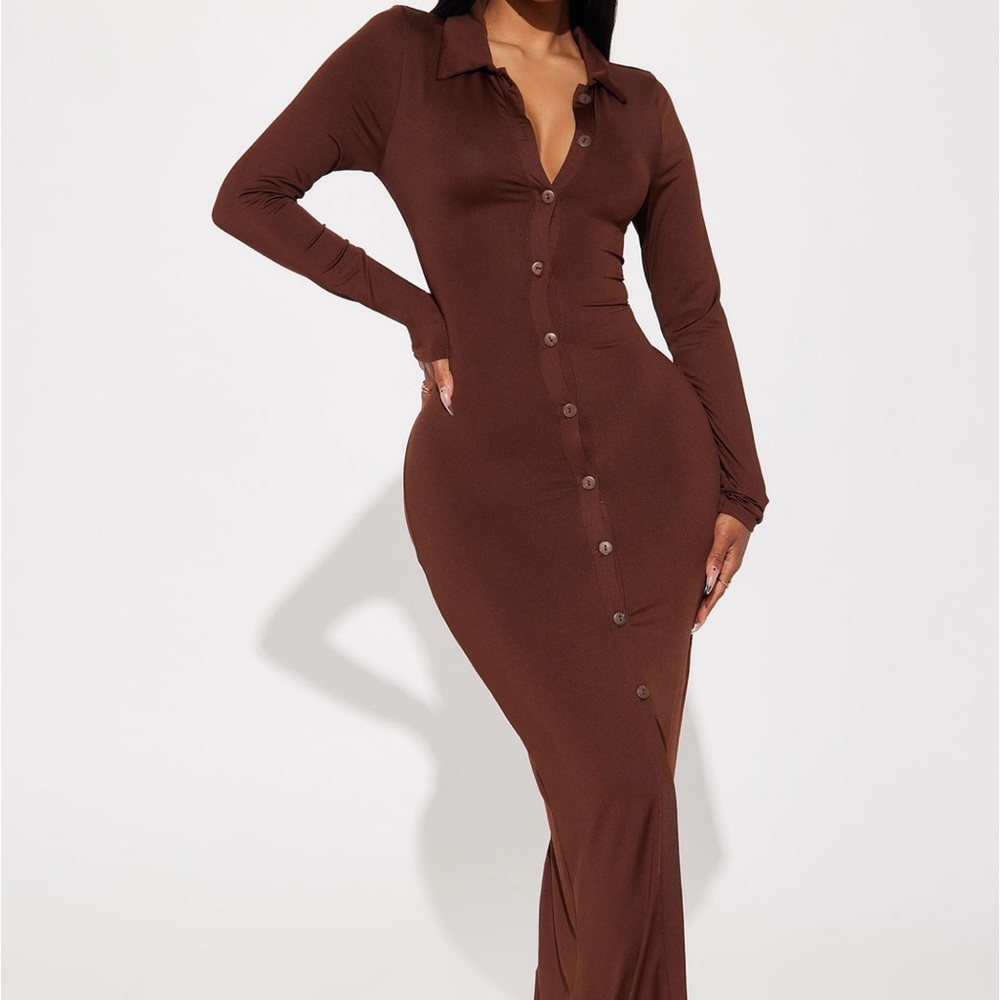 Elegant Brown Button-Down Maxi Dress